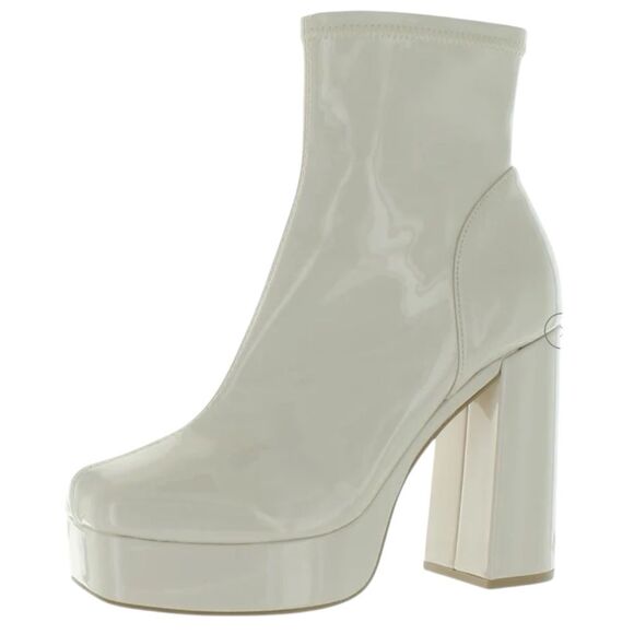 STEVE MADDEN size 10 BIANCA BONE PATENT PLATFORM ANKLE BOOTS. Zipper on side. - Picture 1 of 8